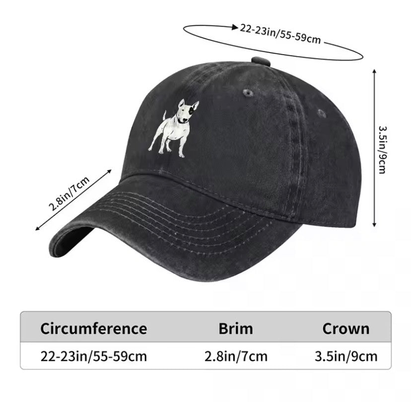 BULL TERRIER WASHED COTTON BASEBALL CAP CLASSIC FIT UNISEX OUTDOOR STYLE CANVAS HAT FOR MEN AND WOMEN