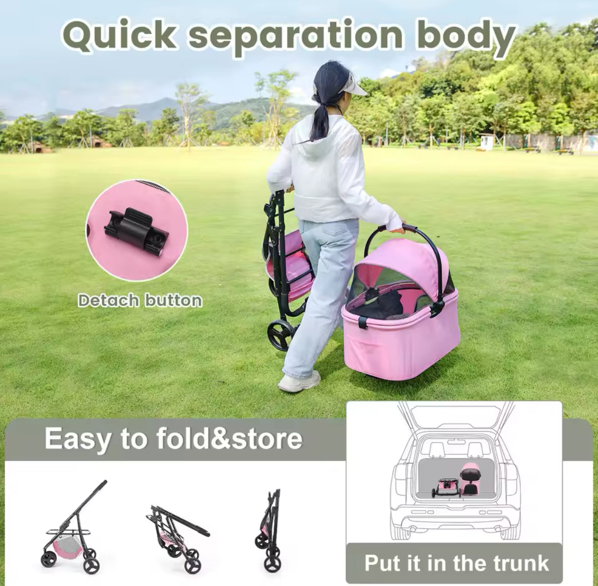 Pink 3-1 Pet Stroller