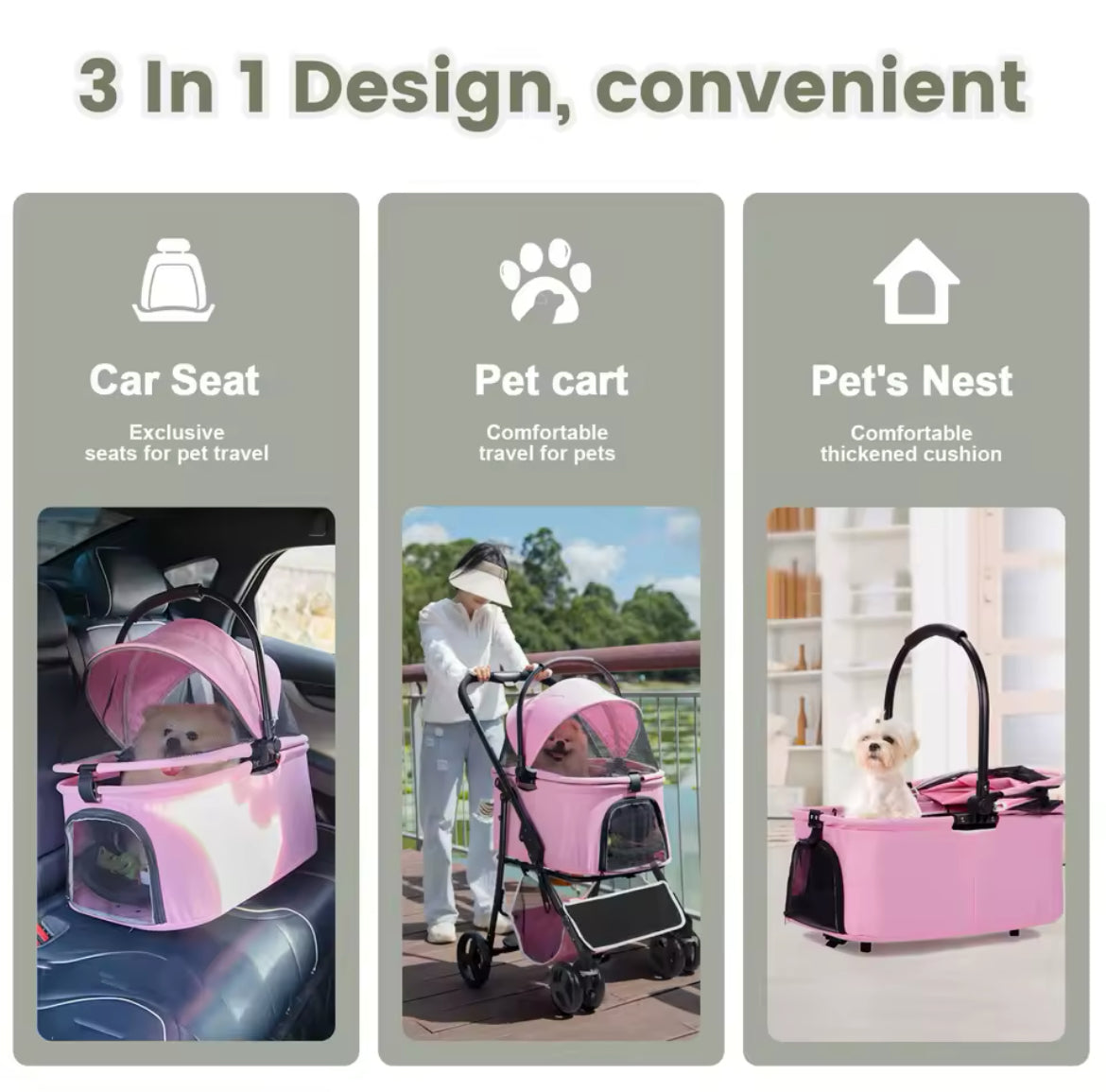 Pink 3-1 Pet Stroller