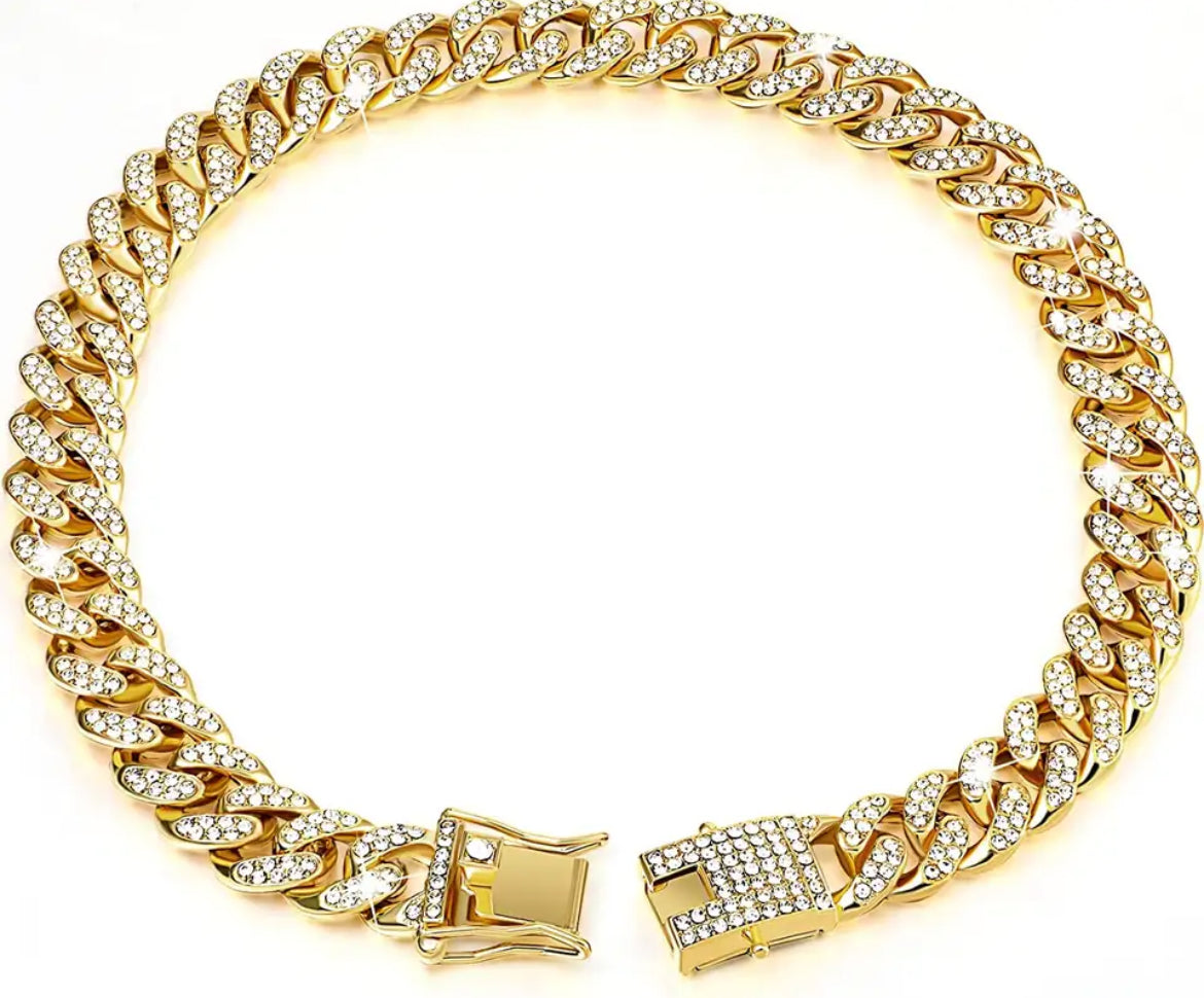 Luxury Gold Dog Chain Collar Cuban Chain Link Choke Collar for Small Medium Large Dogs Cats Pet Jewelry Necklace Accessories