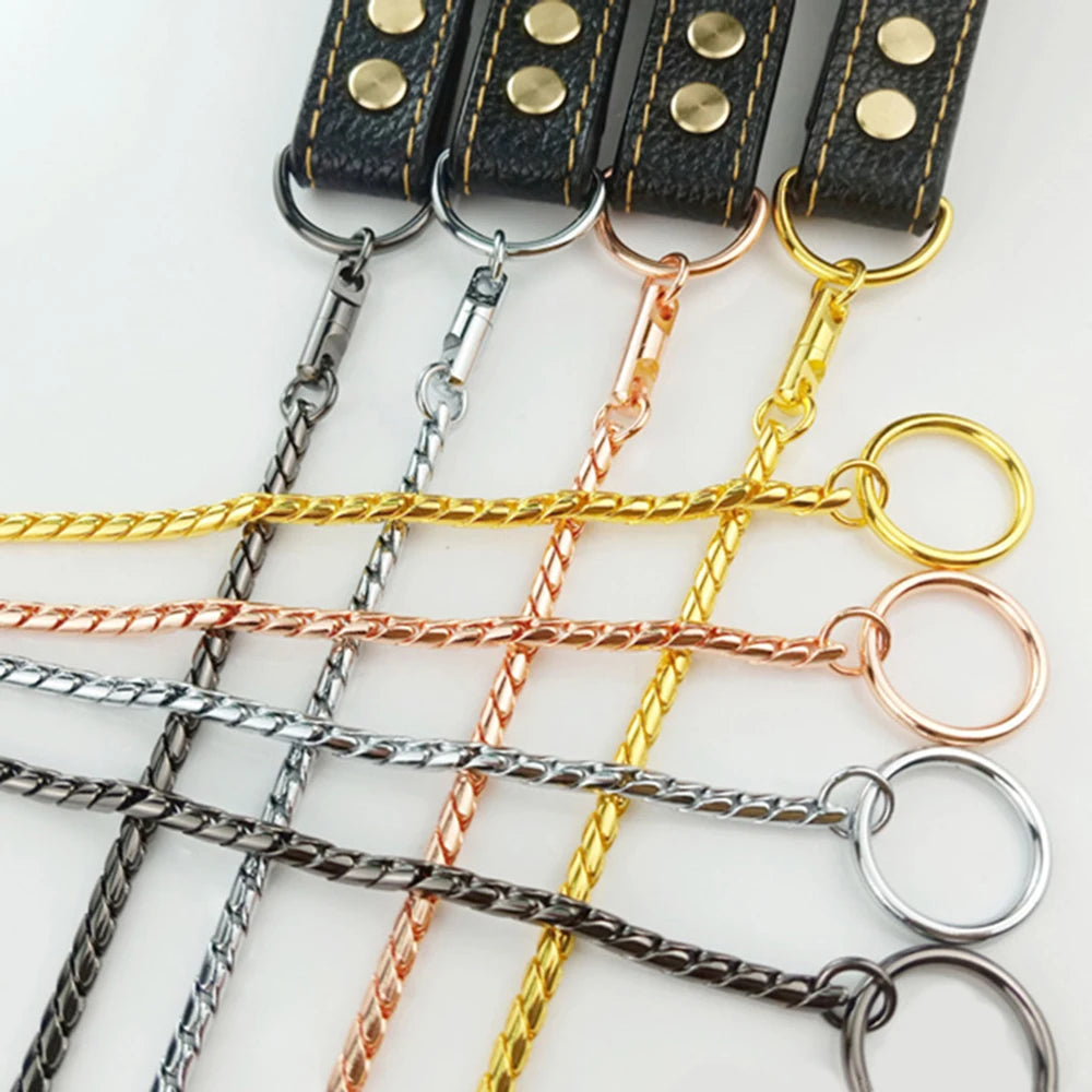Stainless Steel Dog Leash Integrated Dog Collar and Leash 4mm 1m/1.2m Metal Dog Leash for Small Medium And Large Pets Leather Handle