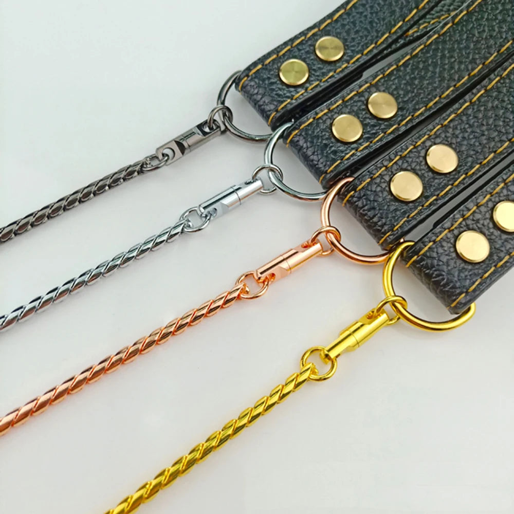 Stainless Steel Dog Leash Integrated Dog Collar and Leash 4mm 1m/1.2m Metal Dog Leash for Small Medium And Large Pets Leather Handle