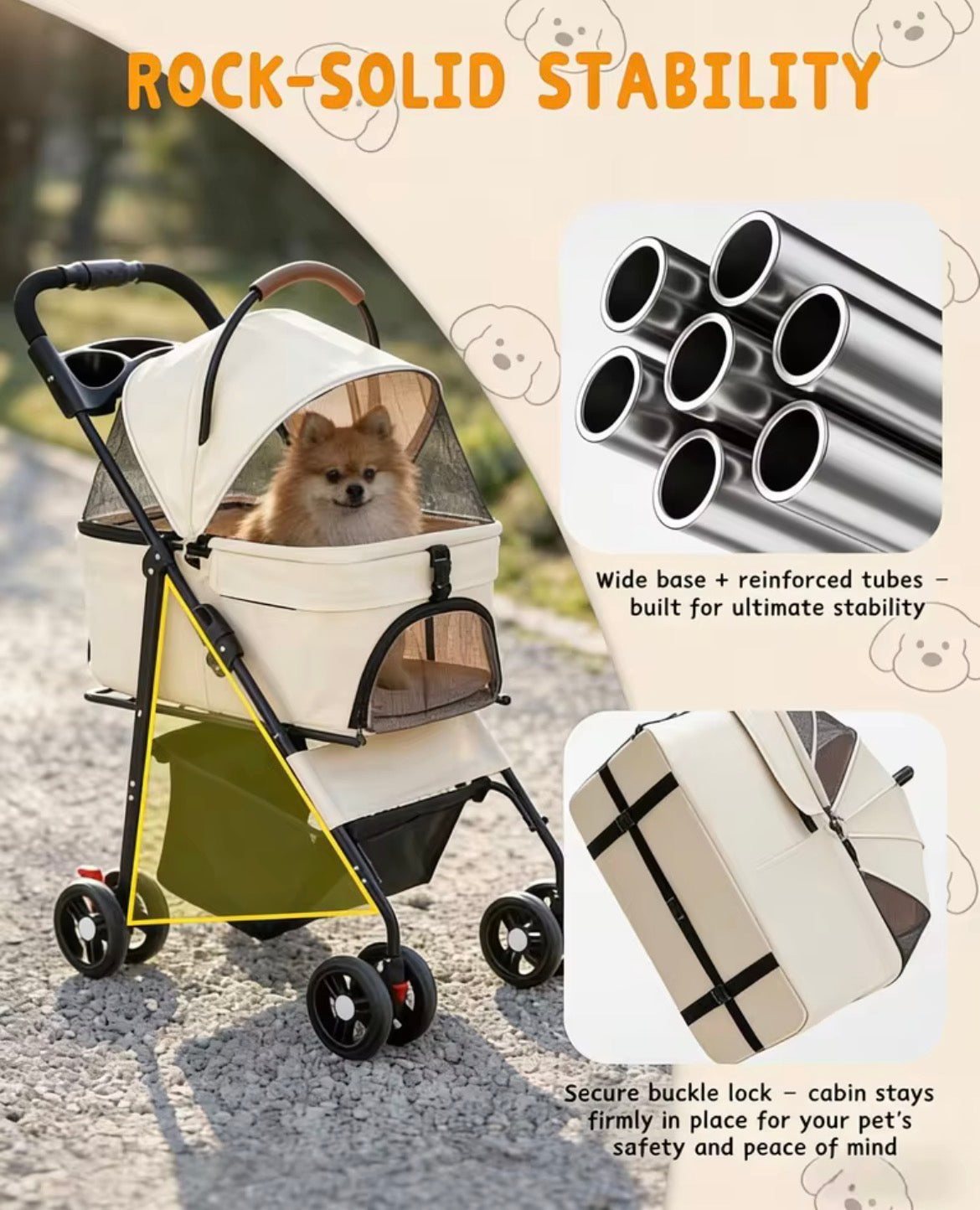 2-in-1Pet Stroller for Small Dogs Cats Foldable Lightweight 4 Wheel Dog Stroller with Removable Carrier Travel Portable Pet Cart