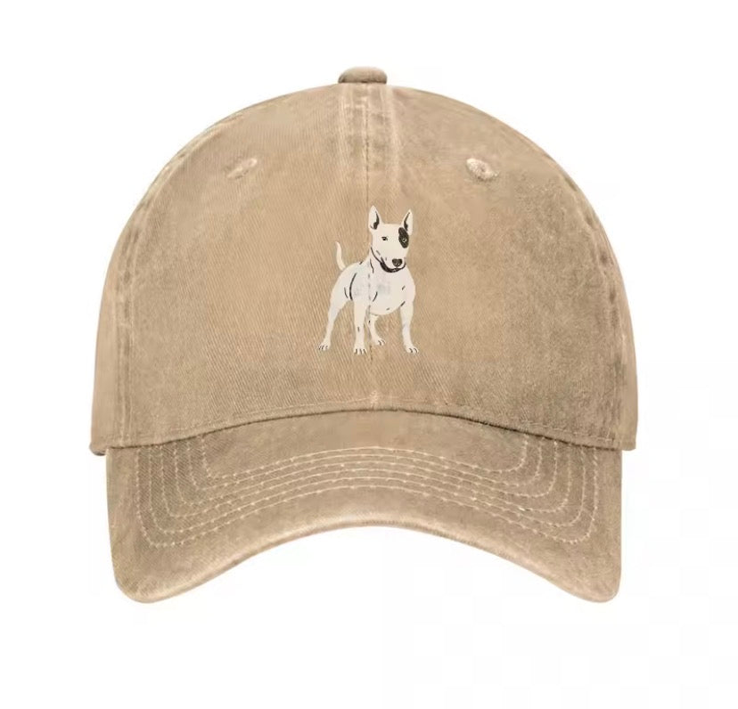 BULL TERRIER WASHED COTTON BASEBALL CAP CLASSIC FIT UNISEX OUTDOOR STYLE CANVAS HAT FOR MEN AND WOMEN