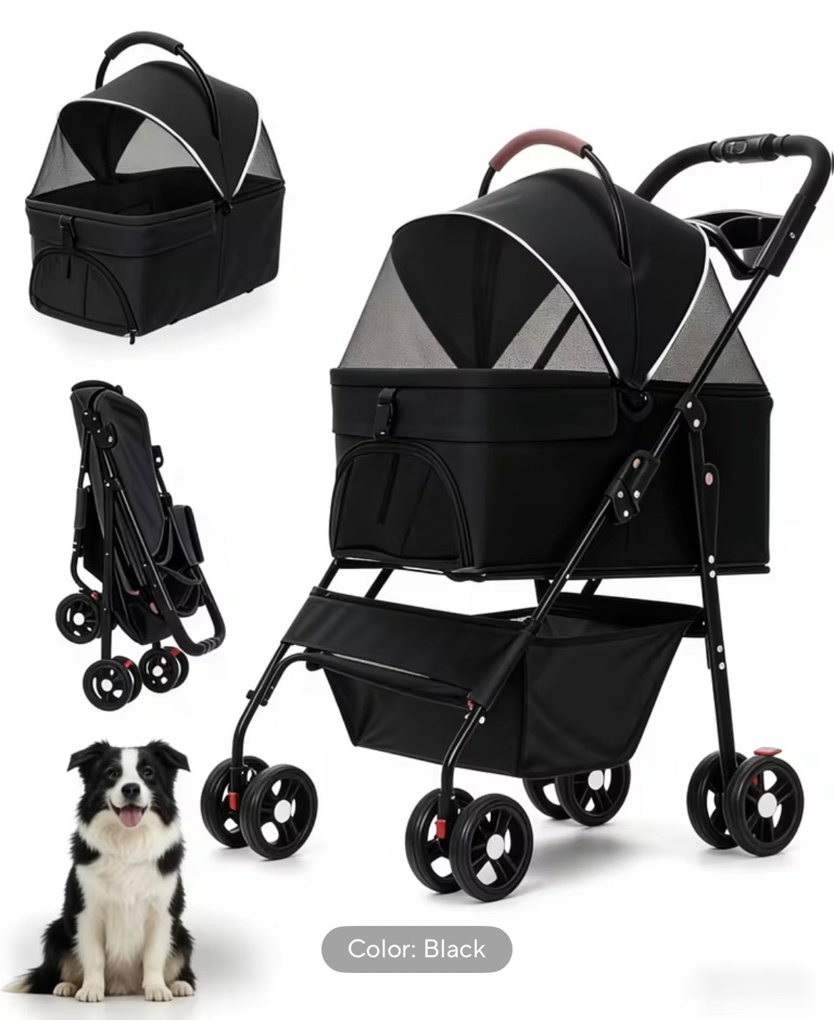 2-in-1Pet Stroller for Small Dogs Cats Foldable Lightweight 4 Wheel Dog Stroller with Removable Carrier Travel Portable Pet Cart