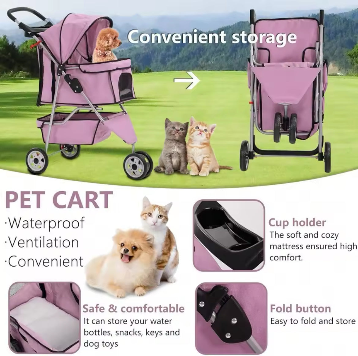 dog stroller pink Compact pink foldable pet stroller – Sun's Closet LLC