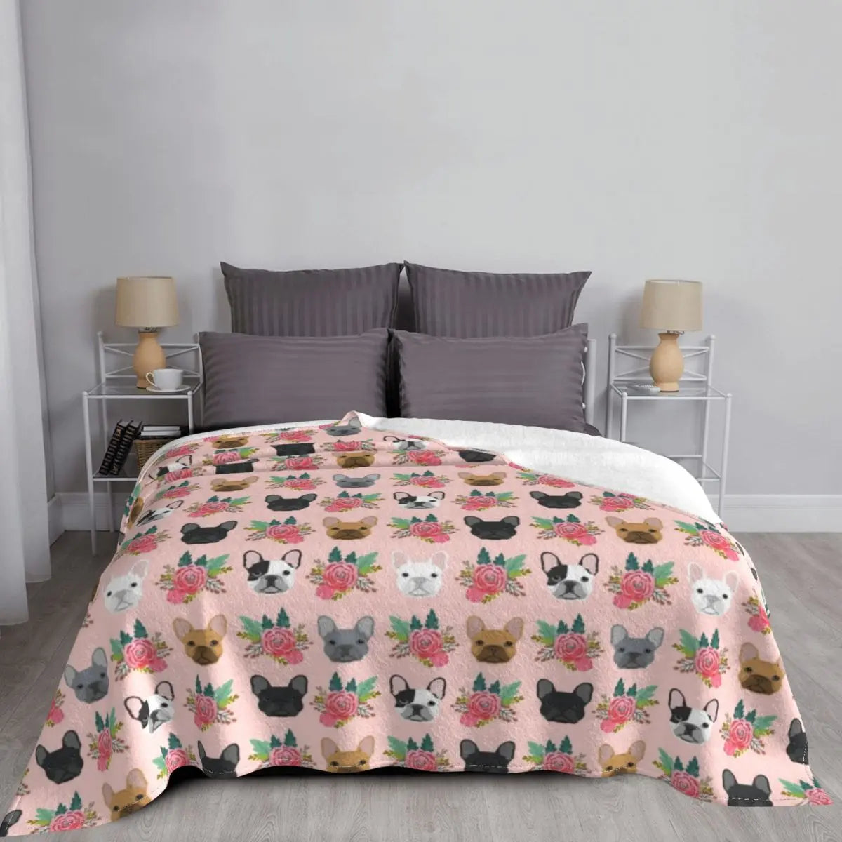 French Bulldog Faces Pink Throw Blanket Bed Cover Blanket