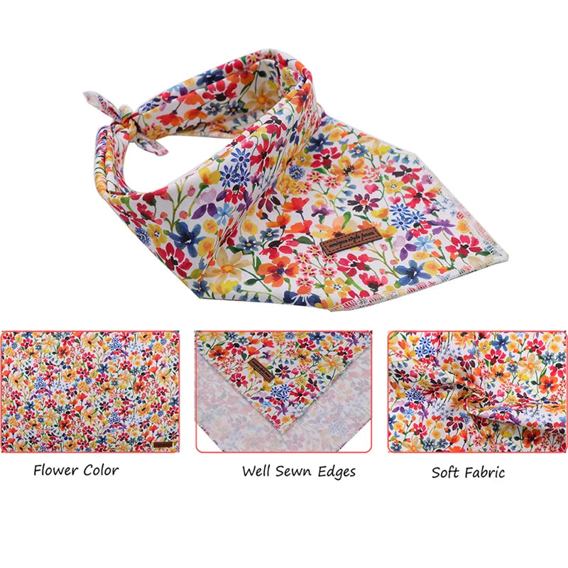 Floral Dog Bandana Flower Scarf Adjustable Cotton Dog Bandana