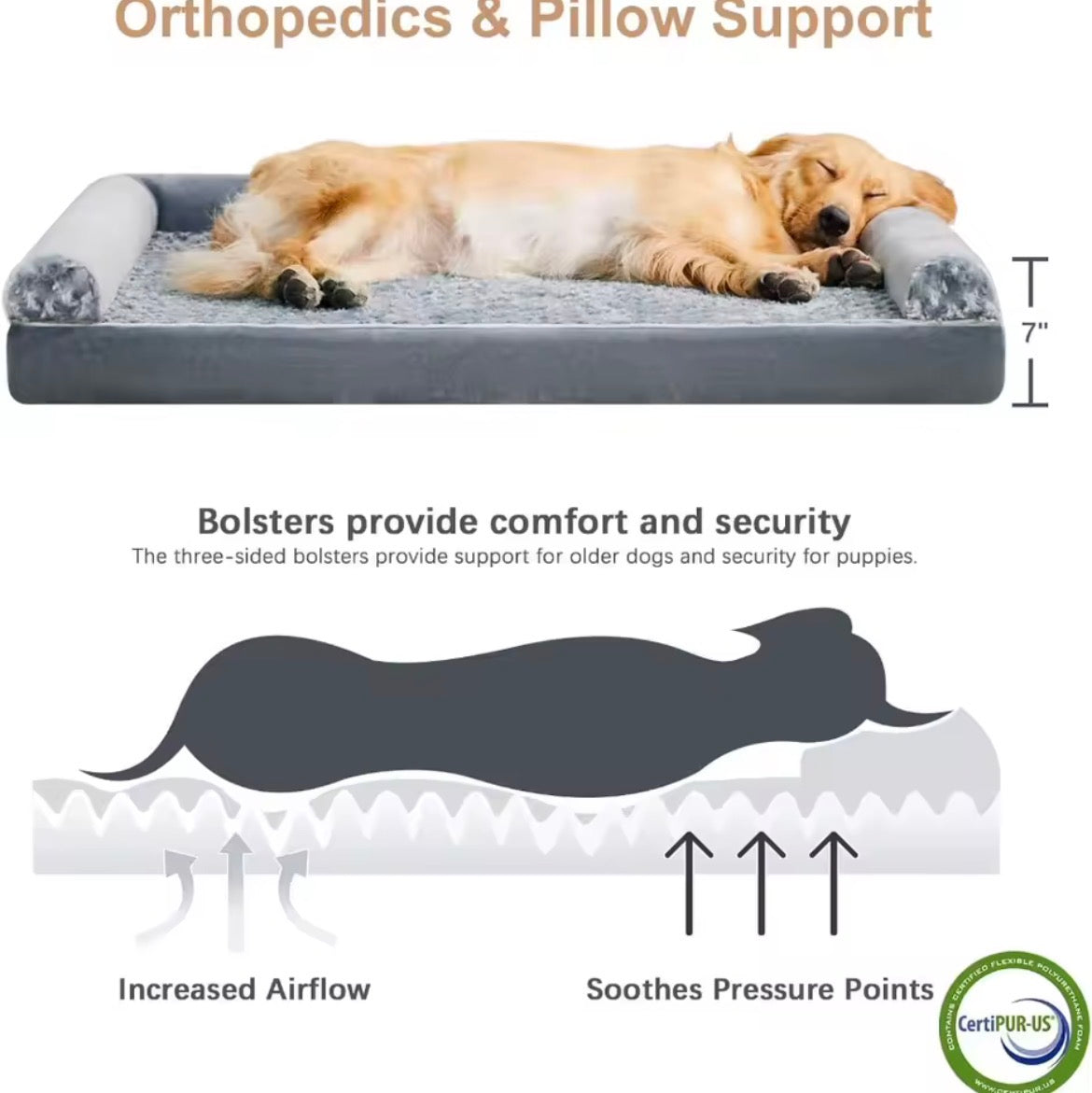 Orthopedic Dog Bed for Large Dogs, Mobility and Joint Support, Waterproof Couch Pet Bed with Washable Cover