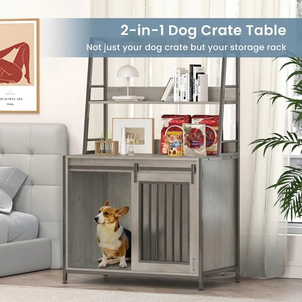 Heavy Duty Indoor Puppy Kennel With Sliding Door Dog House for Dogs Wooden Cage End Table Side Table Pet Grey Freight Free Home