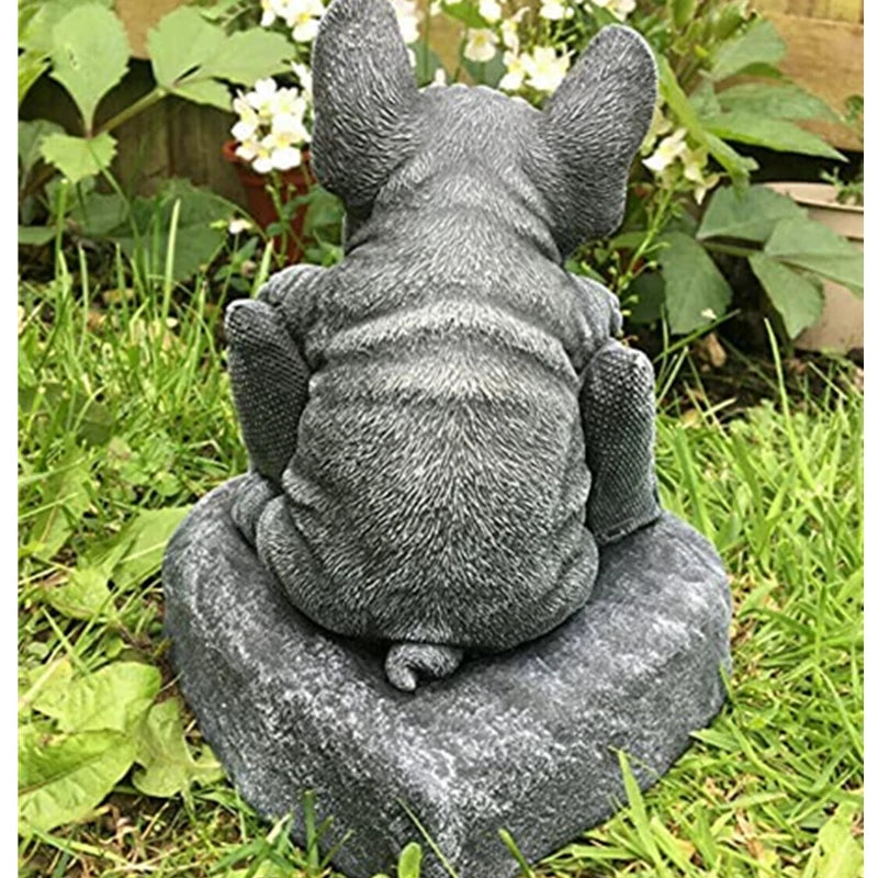 French Bulldog Welcome Plinth Home Garden Decoration Outdoor Lifelike Dog Statue Dog Decor for Home Garden Lawn Patio Backyard