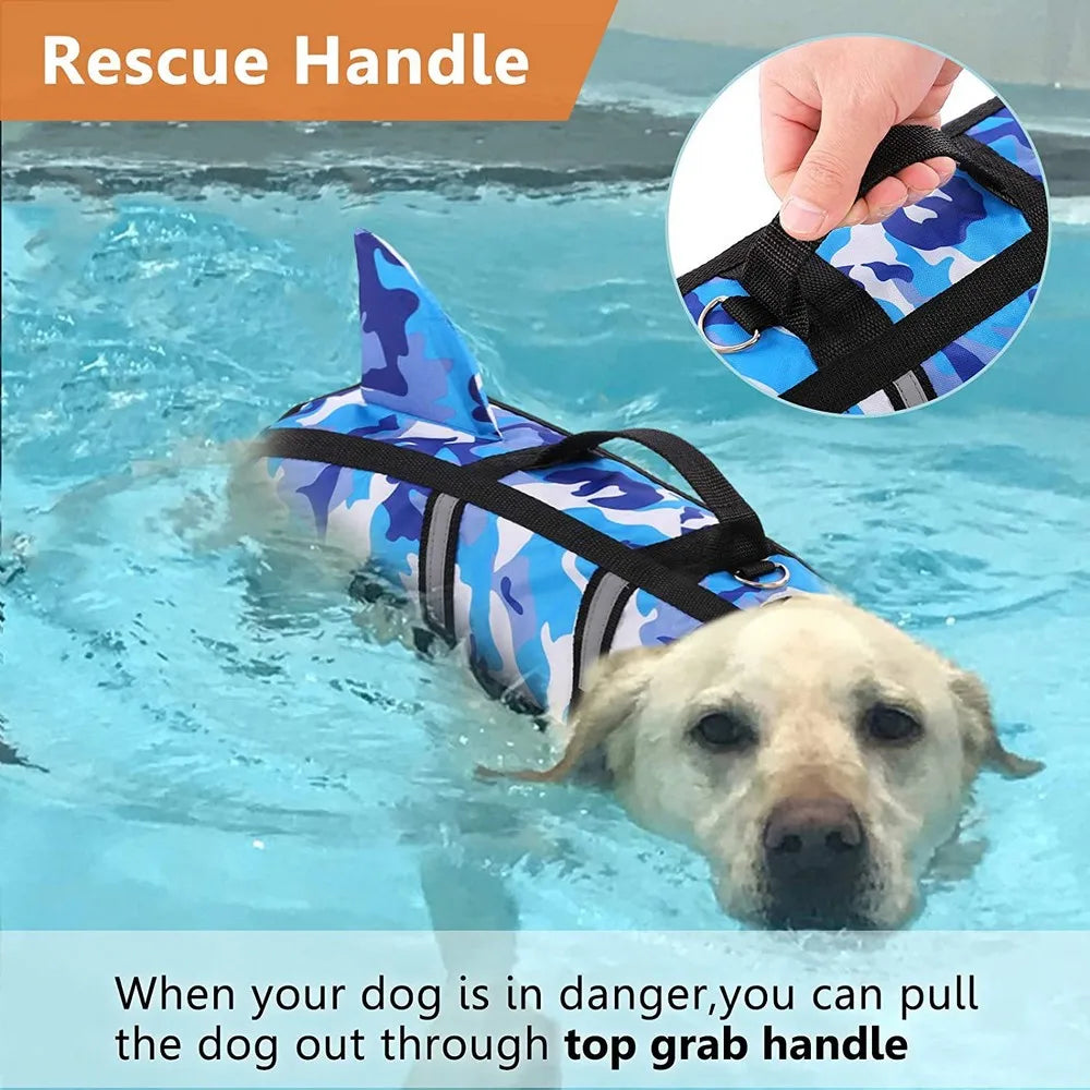 Dog Life Jacket Vest Clothes Life Vest Collar Harness Pet Dog Swimming Summer Camouflage Shark