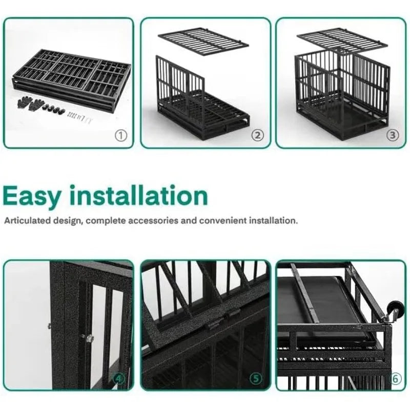 Heavy Duty Dog Crate Cage Kennel with Wheels 43/48 inch Drop Down