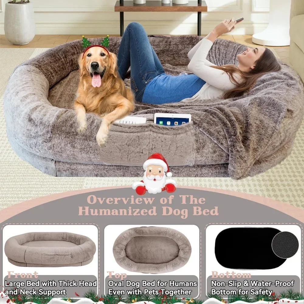 Cama para perros humanos para personas adultos y mascotas extra grandes 72 “x48” x11 