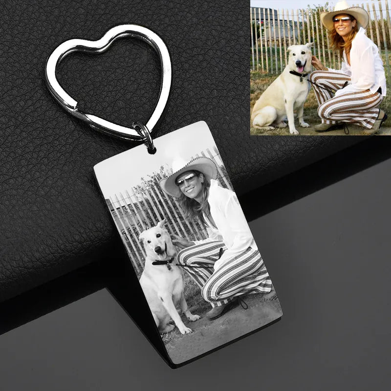 Custom Engraved Photo Pet Keychains Stainless Steel Laser Engraved Name Date Picture Tag Key rings