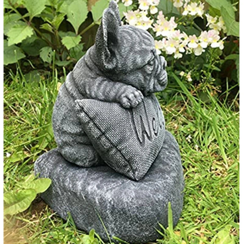 French Bulldog Welcome Plinth Home Garden Decoration Outdoor Lifelike Dog Statue Dog Decor for Home Garden Lawn Patio Backyard