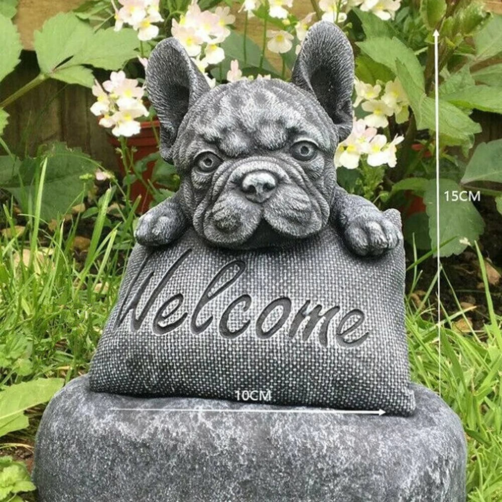 French Bulldog Welcome Plinth Home Garden Decoration Outdoor Lifelike Dog Statue Dog Decor for Home Garden Lawn Patio Backyard