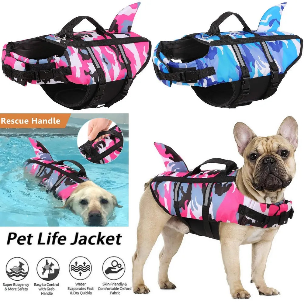 Dog Life Jacket Vest Clothes Life Vest Collar Harness Pet Dog Swimming Summer Camouflage Shark