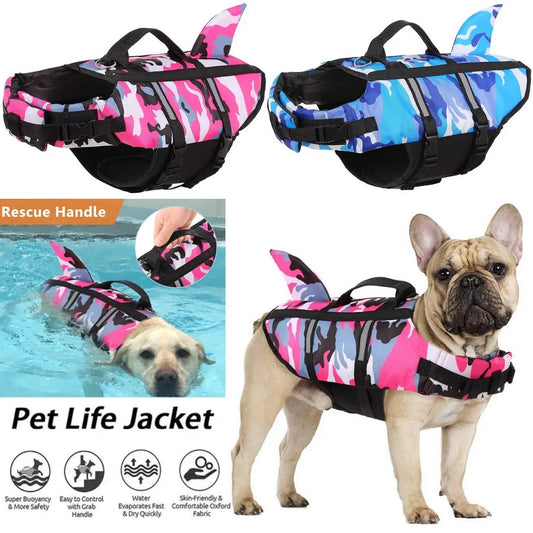 Chaleco salvavidas para perros, ropa, chaleco salvavidas, arnés para Collar, mascota, perro, natación, verano, camuflaje, tiburón