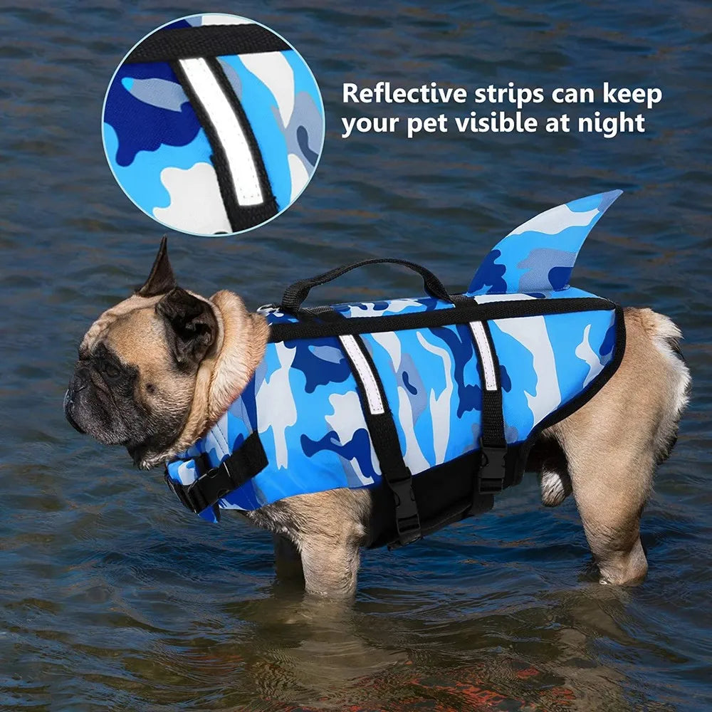 Dog Life Jacket Vest Clothes Life Vest Collar Harness Pet Dog Swimming Summer Camouflage Shark