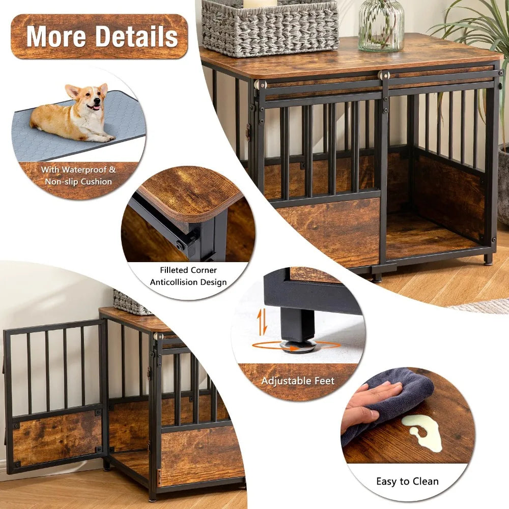 Modern Dog Crate Furniture with Cushion for Large Medium Dogs, Wooden Heavy Duty Dog Kennel with Double Doors 40 inches