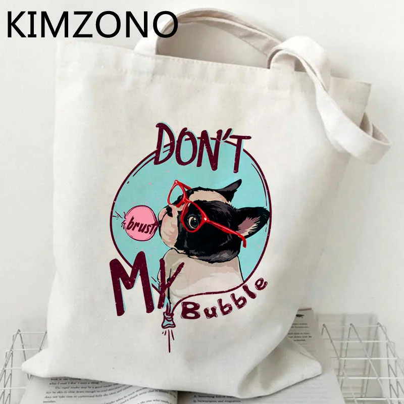 French Bulldog shopping bag canvas shopper grocery bolso bolsa bag sacola bolsas reutilizables jute boodschappentas sacolas