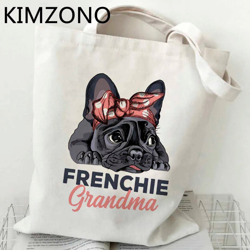 Bolsa de compras de Bulldog Francés, bolso de compras de lona, ​​bolsa de comestibles, sacola, bolsas reutilizables, boodschappentas de yute, sacolas 