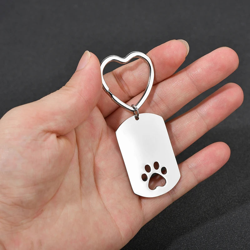 Custom Engraved Photo Pet Keychains Stainless Steel Laser Engraved Name Date Picture Tag Key rings