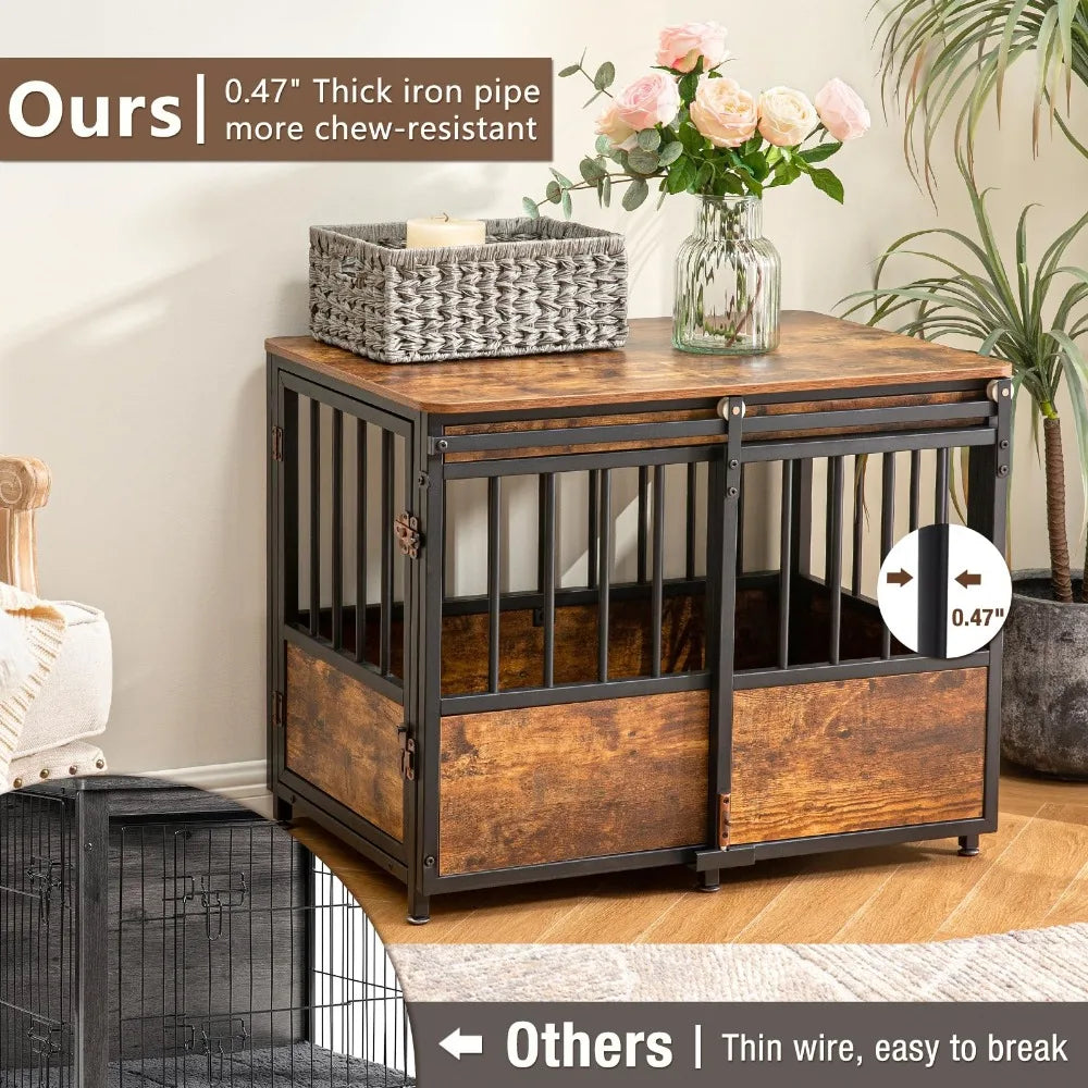 Modern Dog Crate Furniture with Cushion for Large Medium Dogs, Wooden Heavy Duty Dog Kennel with Double Doors 40 inches