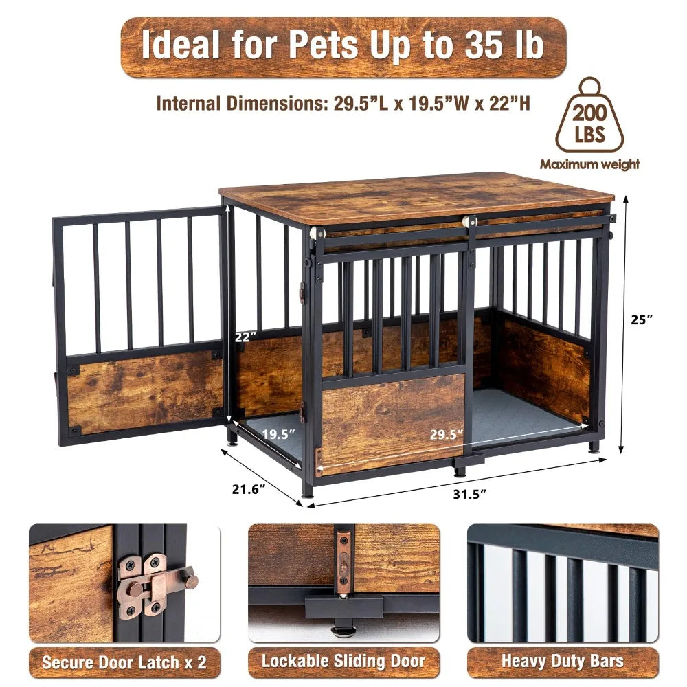 Modern Dog Crate Furniture with Cushion for Large Medium Dogs, Wooden Heavy Duty Dog Kennel with Double Doors 40 inches