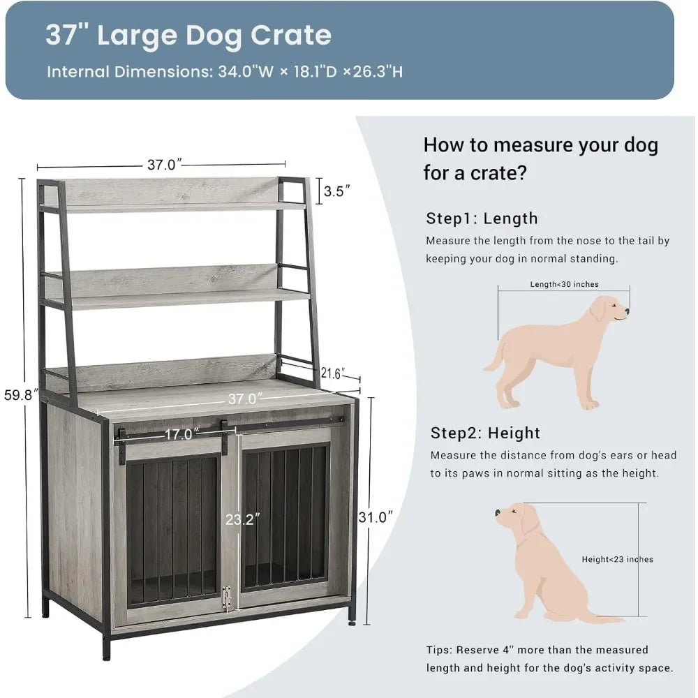 Caseta para cachorros de interior de alta resistencia con puerta corredera, casa para perros, jaula de madera, mesa auxiliar, mesa auxiliar gris para mascotas, hogar gratuito