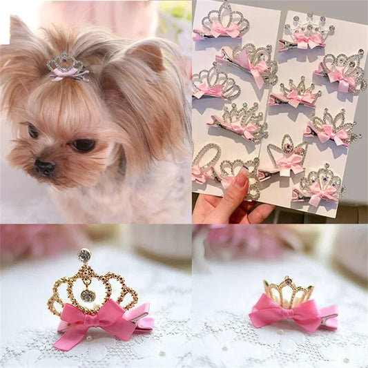 Dog Accessories Pet Grooming for Cat and Dog Hair Clip Crown Bow Pet Hairpins Dog Multicolor Headwear Pet Accessories Princess Clips For Dogs Hair Accessories