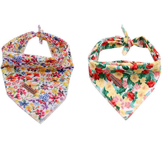 Floral Dog Bandana Flower Scarf Adjustable Cotton Dog Bandana